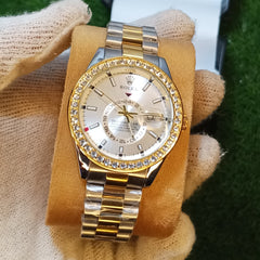 Rolex White Dial Watch – Diamond Markers | Two-Tone Bracelet | Premium Edition
