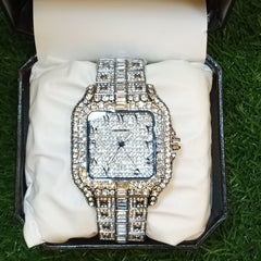 Luxury Cartier-Full Diamond Watch for Men – Stainless Steel | White Dial | Master Lock