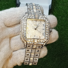 Luxury Cartier-Full Diamond Watch for Men – Stainless Steel | White Dial | Master Lock