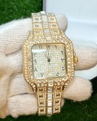 Luxury Golden Cartier-Style Watch – Master Lock | Iced-Out Dial