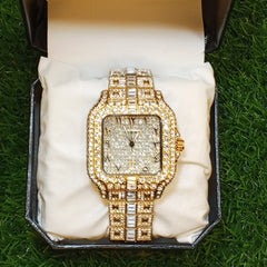 Luxury Golden Cartier-Style Watch – Master Lock | Iced-Out Dial