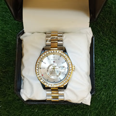 Rolex White Dial Watch – Diamond Markers | Two-Tone Bracelet | Premium Edition