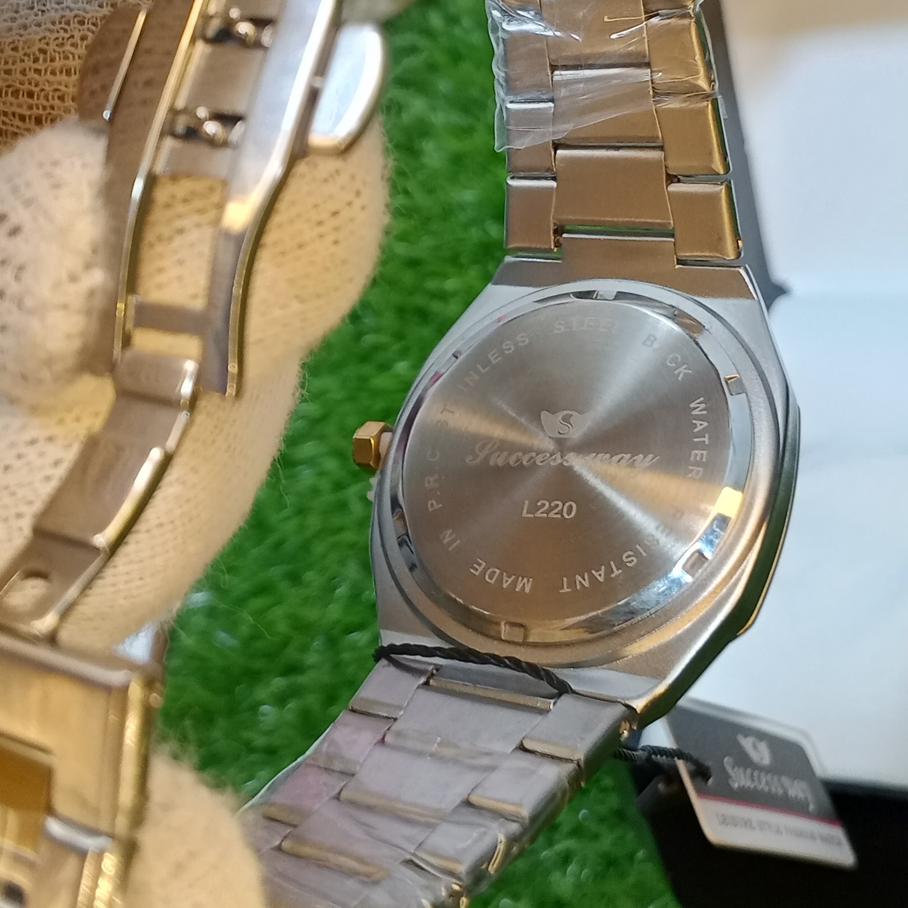 Success Way Two-Tone Watch – Green Dial | Day & Date Display | Stainless Steel Strap