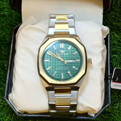Success Way Two-Tone Watch – Green Dial | Day & Date Display | Stainless Steel Strap