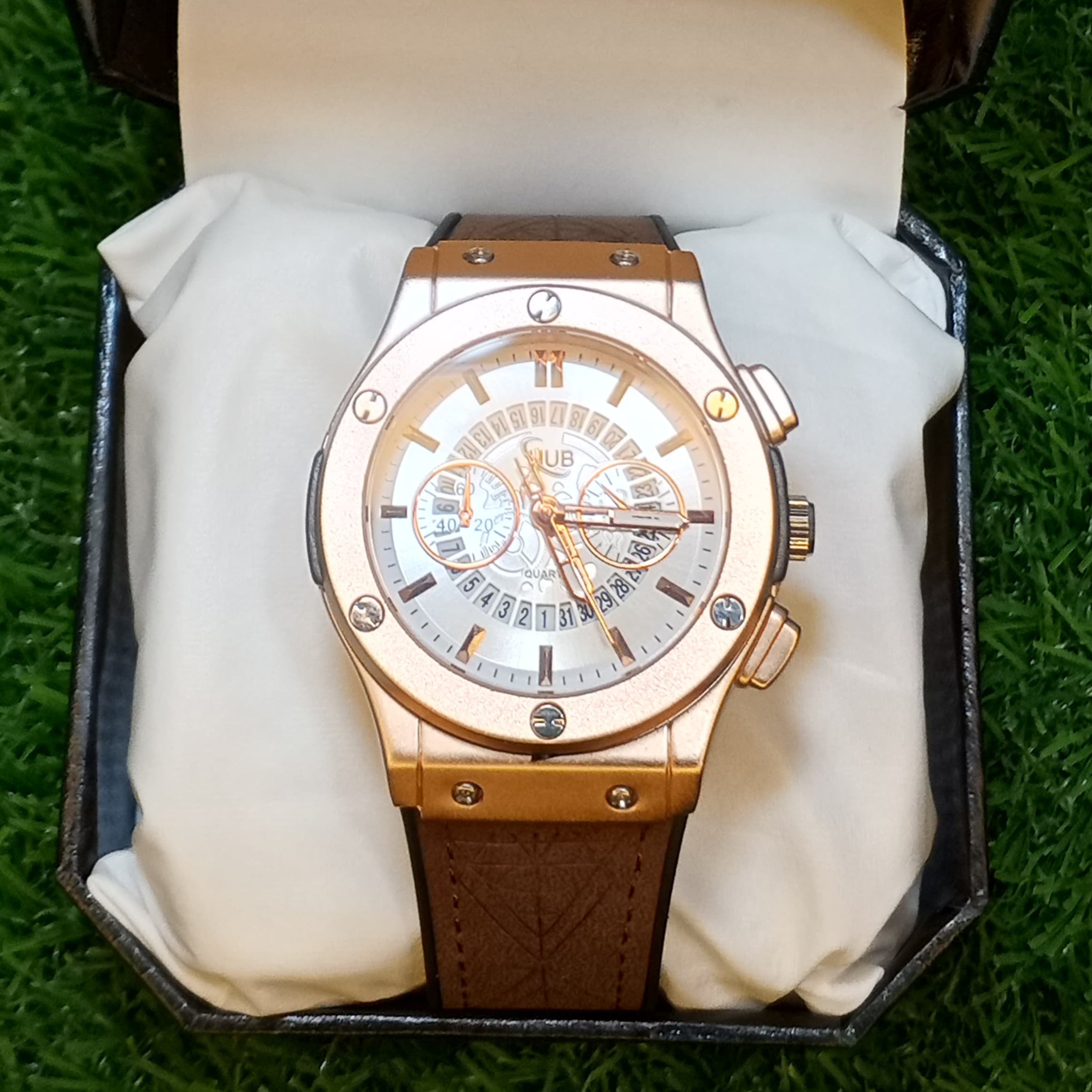 Hublot Skeleton Leather Strap Watch - Golden&Brown