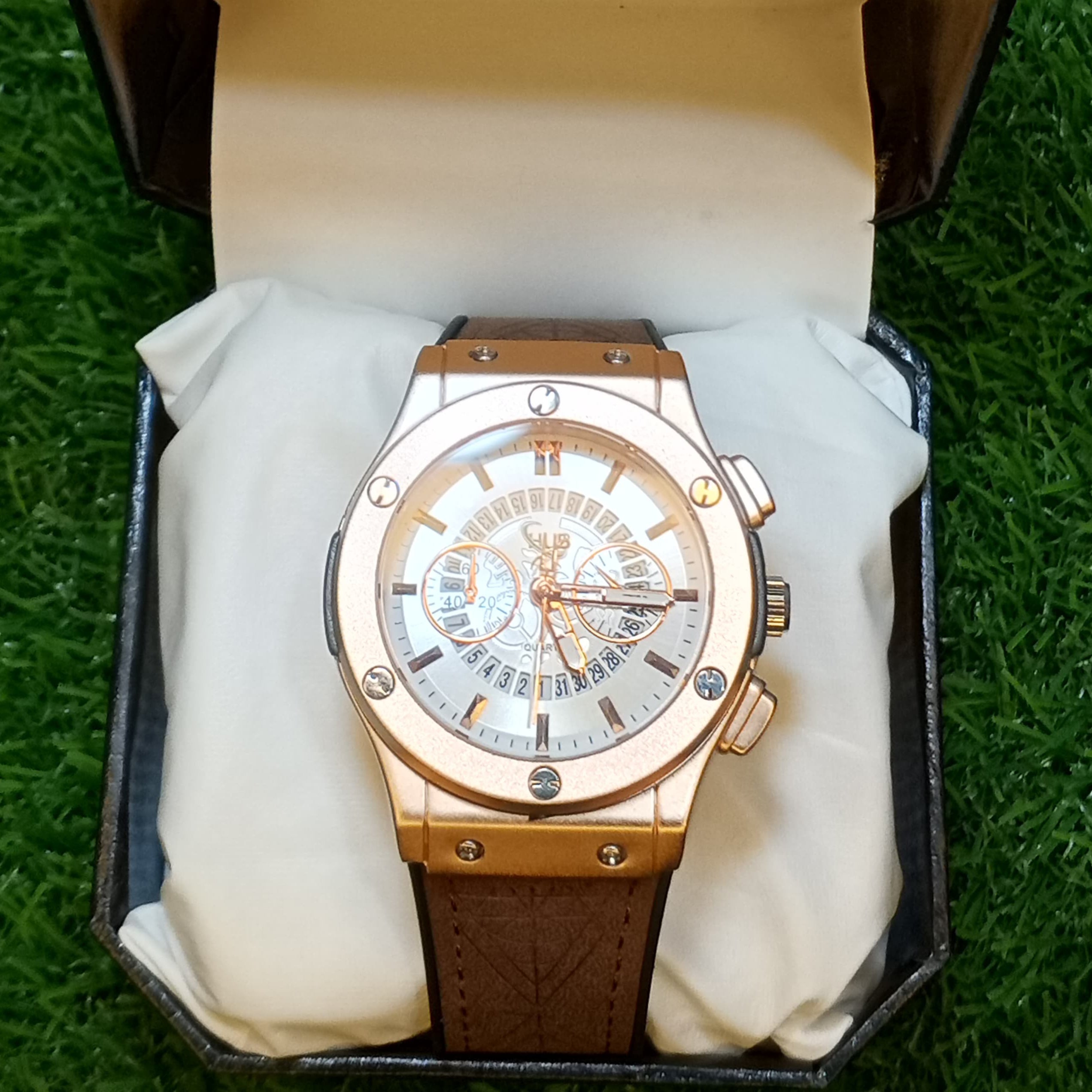 Hublot Skeleton Leather Strap Watch - Golden&Brown