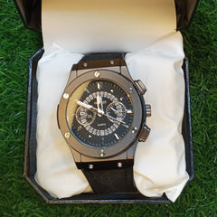 Hublott Skeleton Leather strap Watch - Black&Black