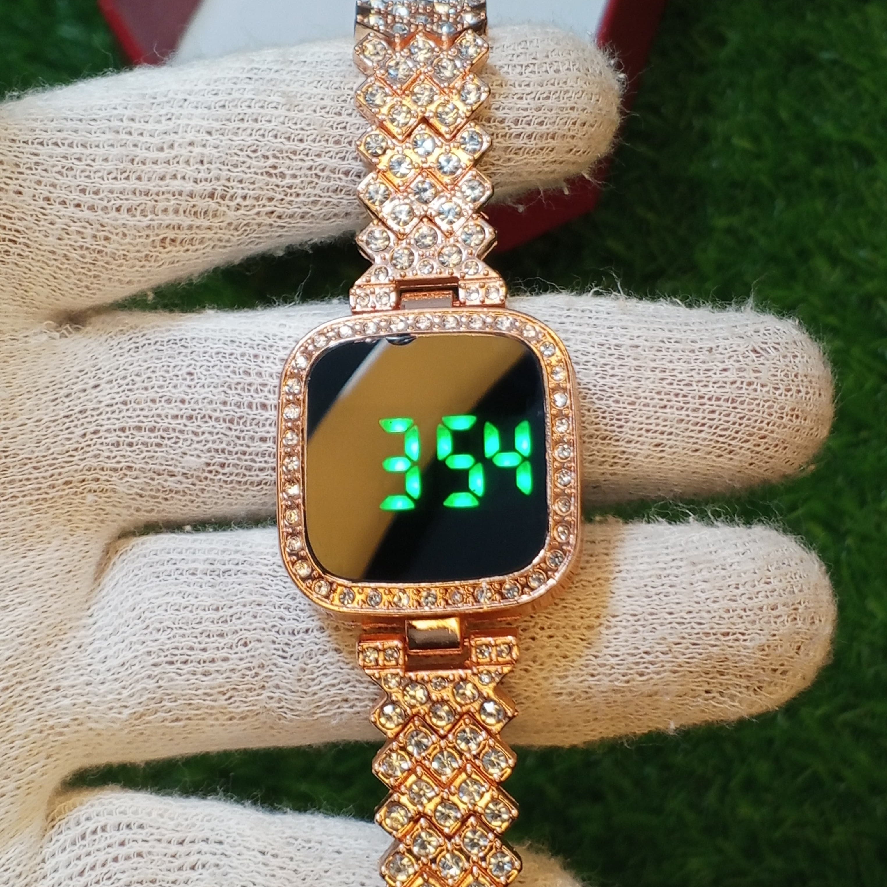 Ladies Touch LED Watch – Full Golden Edition | Diamond Strap | Stainless Steel Build